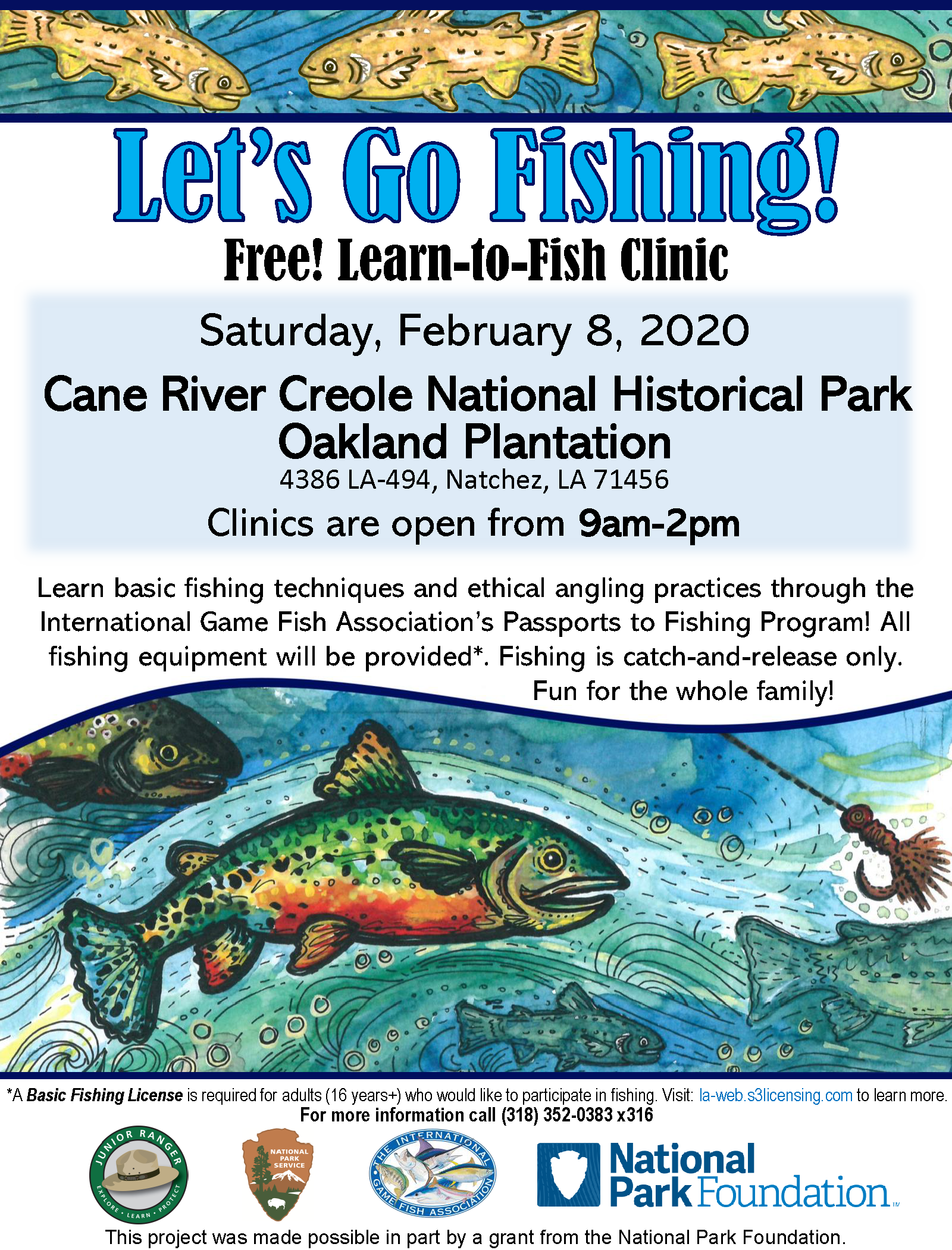 Learn-to-Fish Clinic in Cane River Creole National Historical Park @ Cane River Creole National Historical Park Oakland Plantation | Natchez | Louisiana | United States